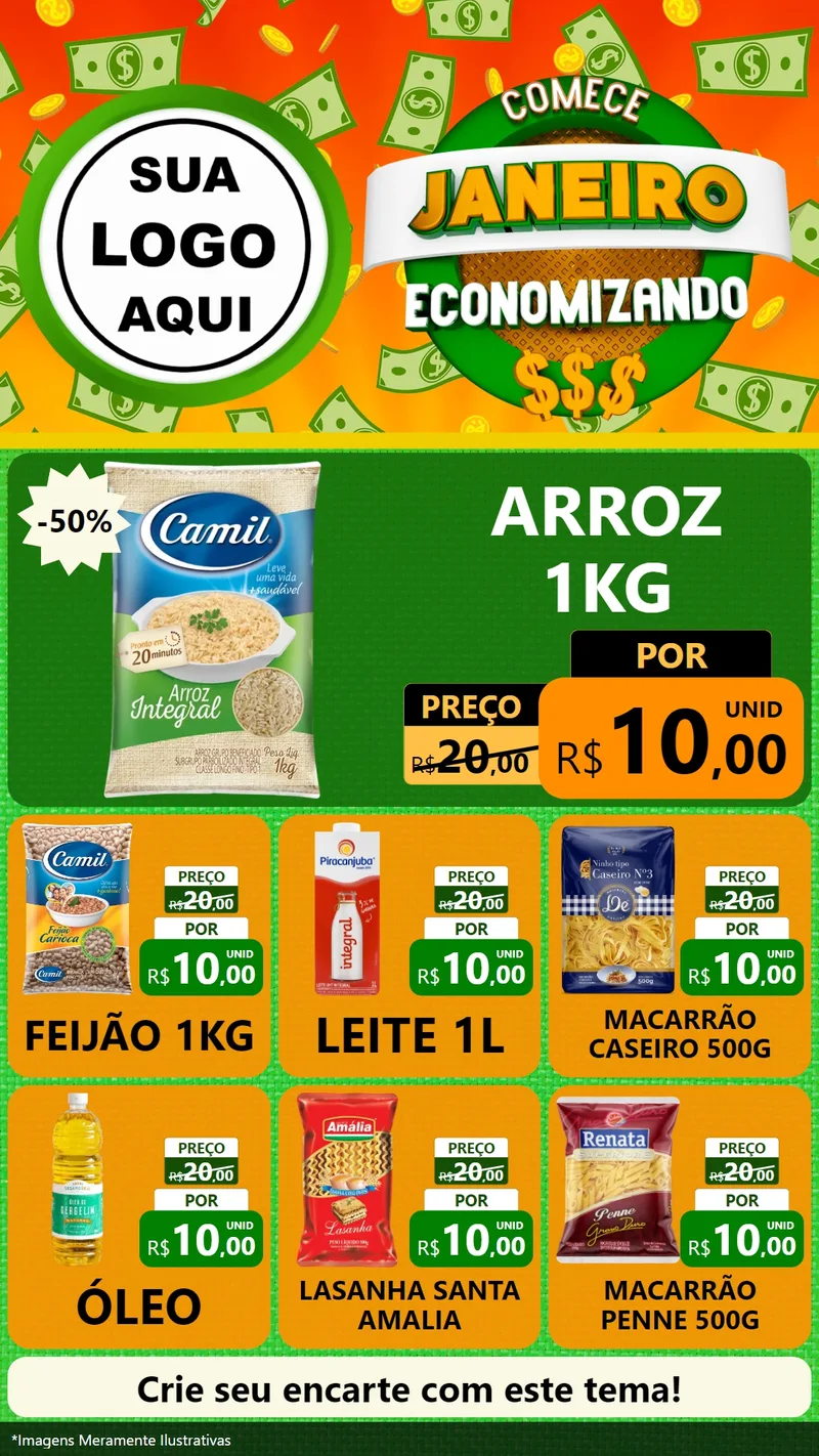 Modelo de Rede Social para Stories com o tema Comece Janeiro Economizando para Supermercado