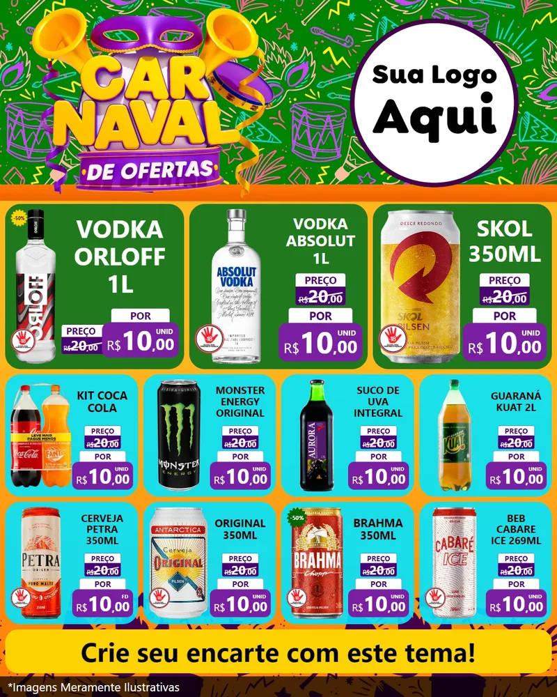 Modelo de Rede Social para Feed Instagram com o tema Carnaval de Ofertas para Distribuidora de bebidas