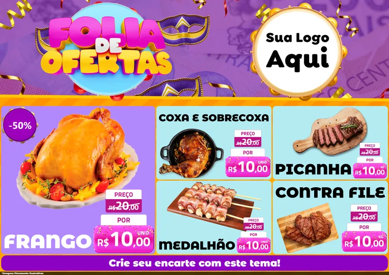 Modelo de Encarte para Encarte A4 Horizontal com o tema Folia de Ofertas para Assados