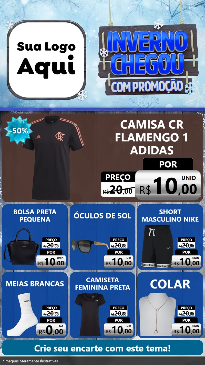 Modelo de Rede Social para Stories com o tema Inverno Chegou Com Promoção para Roupas e acessórios