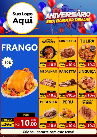 Modelo de Encarte para Encarte A4 Vertical com o tema Aniversário para Assados
