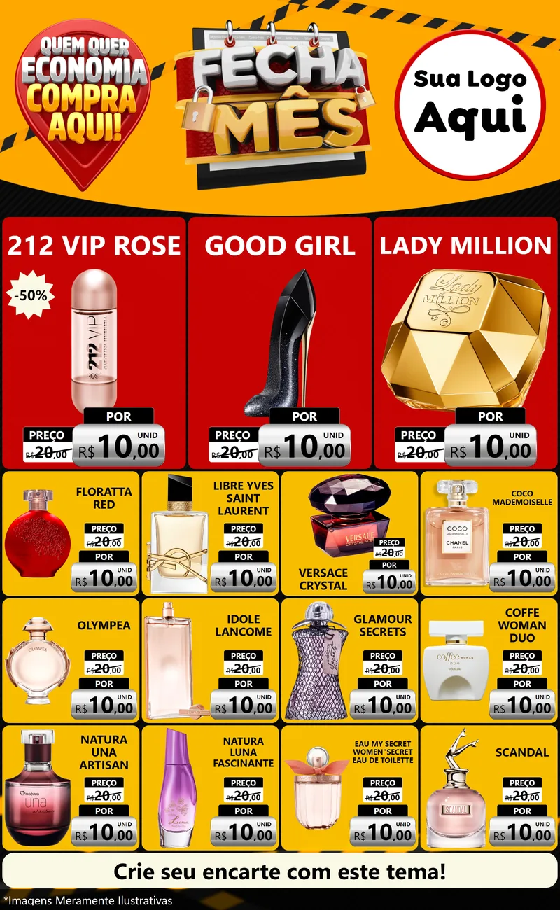 Modelo de Encarte para Encarte Grande com o tema Fecha Mês para Perfumes
