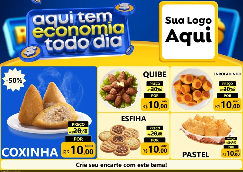 Modelo de Encarte para Encarte A4 Horizontal com o tema Aqui Tem Economia Todo Dia para Salgadaria