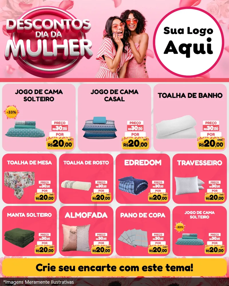 Modelo de Rede Social para Feed Instagram com o tema Descontos Dia da Mulher para Cama, Mesa e Banho