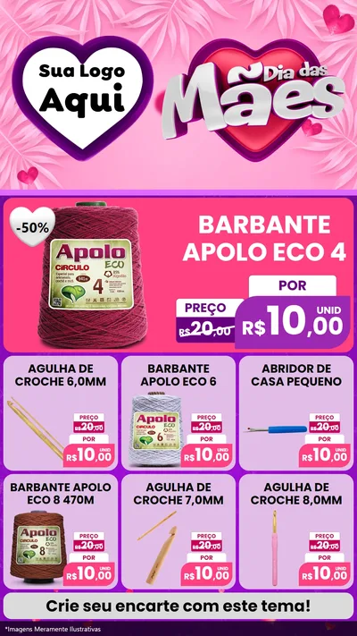 Modelo de Rede Social para Stories com o tema Dia das Mães para Armarinho e Aviamentos