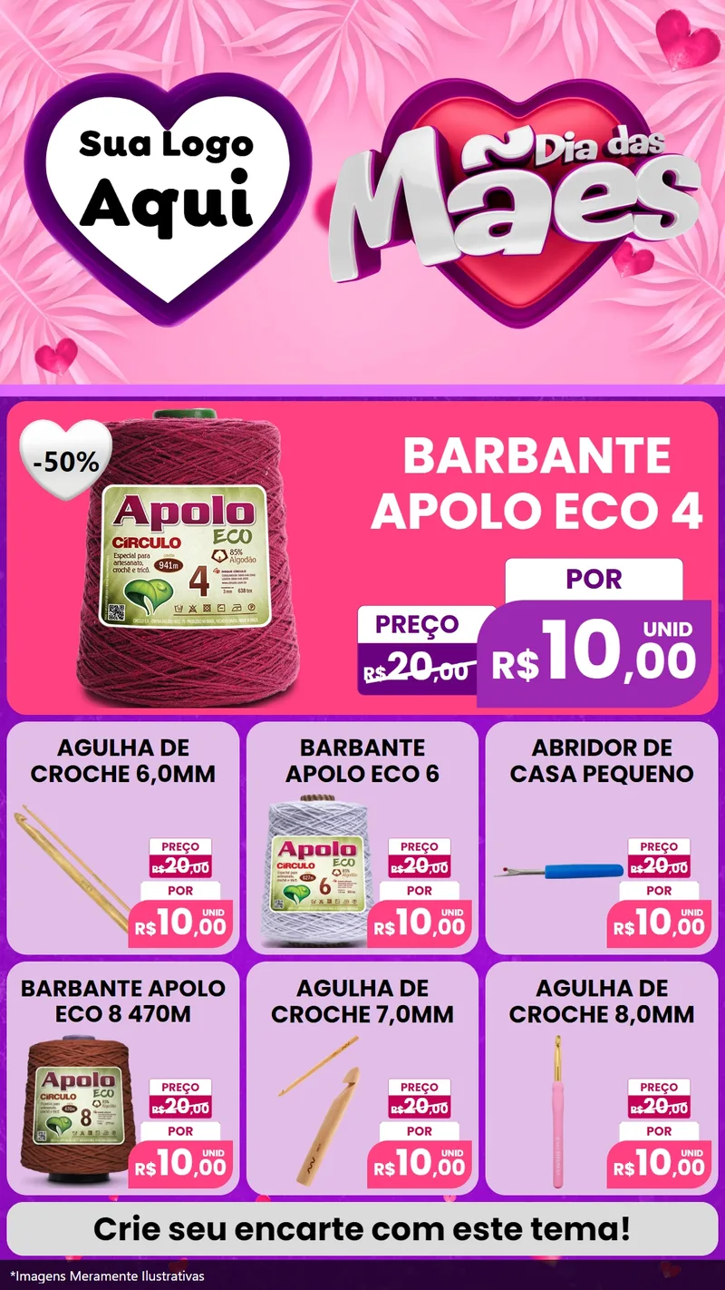 Modelo de Rede Social para Stories com o tema Dia das Mães para Armarinho e Aviamentos