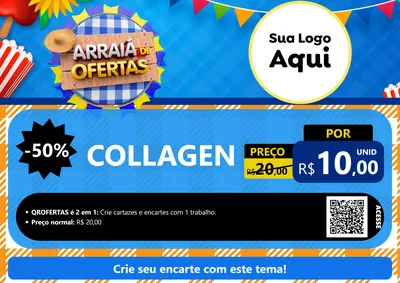 Modelo de Cartaz para Cartaz A4 Horizontal com o tema Arraiá de Ofertas para Suplementos alimentares