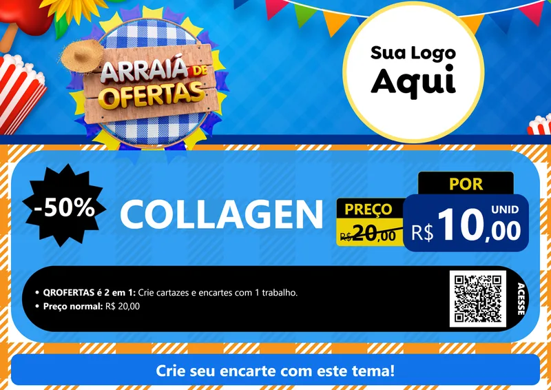 Modelo de Cartaz para Cartaz A4 Horizontal com o tema Arraiá de Ofertas para Suplementos alimentares