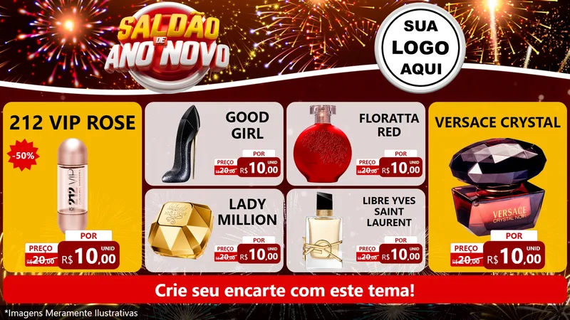 Modelo de TV para TV Horizontal com o tema Saldão de Ano Novo para Perfumes