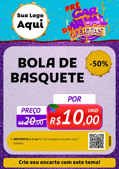 Modelo de Cartaz para Cartaz A4 Vertical com o tema Pré Carnaval de Ofertas para Artigos Esportivos
