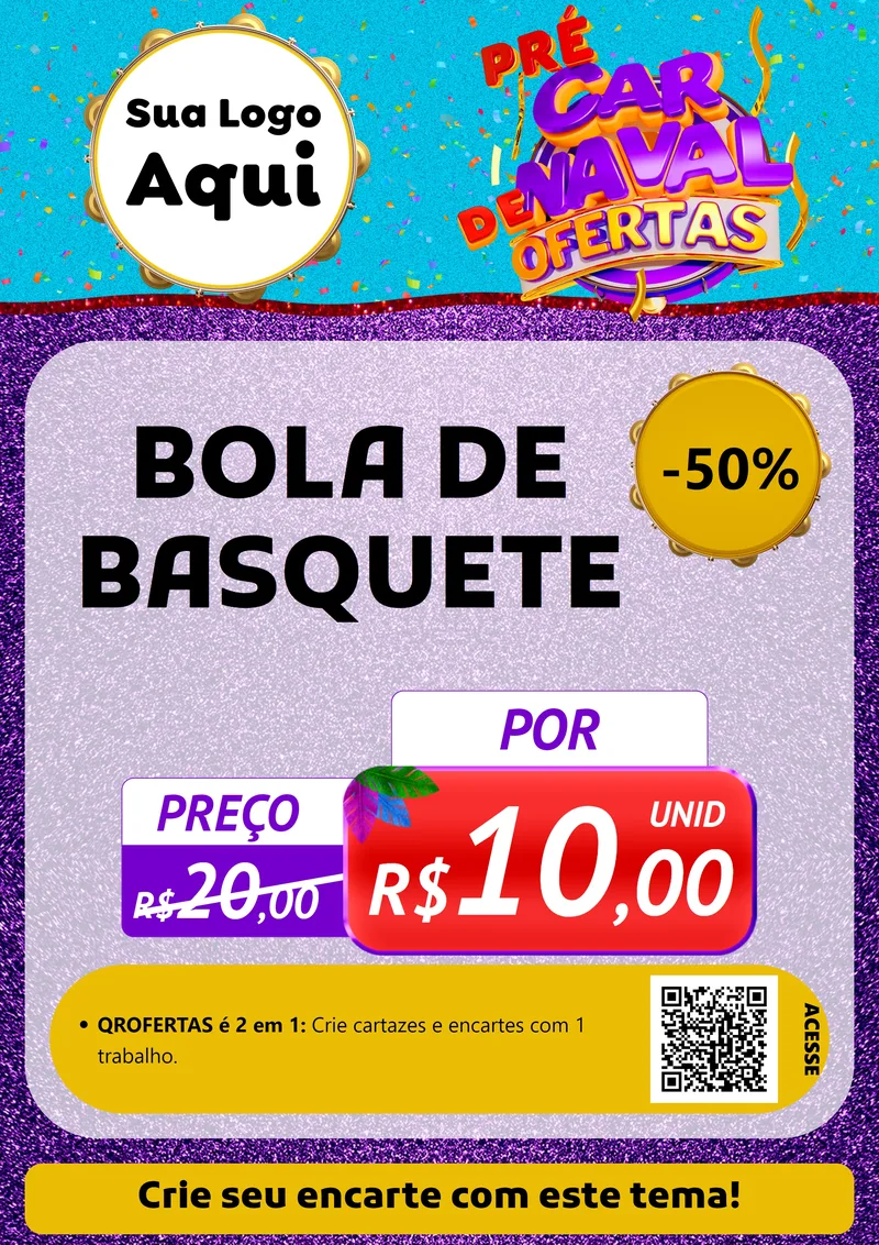 Modelo de Cartaz para Cartaz A4 Vertical com o tema Pré Carnaval de Ofertas para Artigos Esportivos