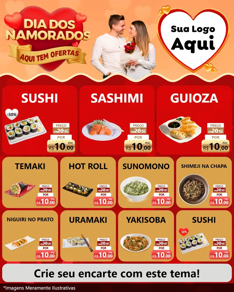 Modelo de Rede Social para Feed Instagram com o tema Dia dos Namorados - Aqui Tem Ofertas para Comida japonesa