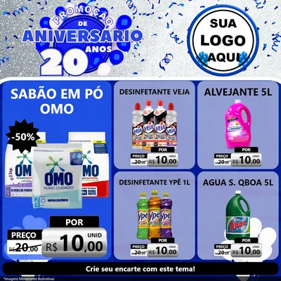 Modelo de Rede Social para Feed Facebook com o tema Promoção de Aniversário - 20 Anos para Produtos de Limpeza