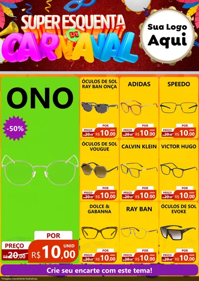 Modelo de Encarte para Encarte A4 Vertical com o tema Super Esquenta de Carnaval para Óticas