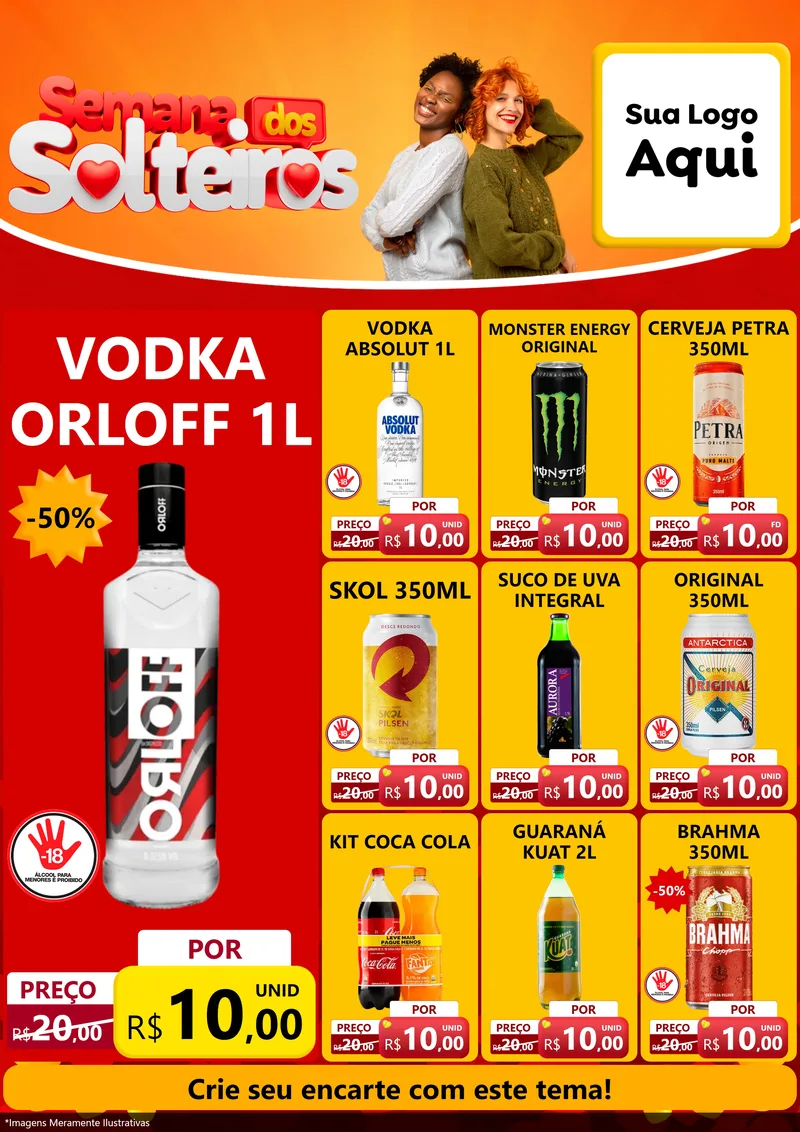 Modelo de Encarte para Encarte A4 Vertical com o tema Semana dos Solteiros para Distribuidora de bebidas