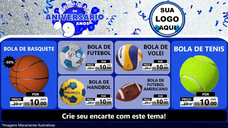 Modelo de TV para TV Horizontal com o tema Promoção de Aniversário - 9 Anos para Artigos Esportivos