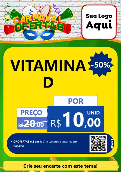 Modelo de Cartaz para Cartaz A4 Vertical com o tema Carnaval de Ofertas para Farmácia