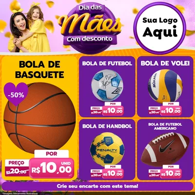 Modelo de Rede Social para Feed Facebook com o tema Dia das Mães com Desconto para Artigos Esportivos