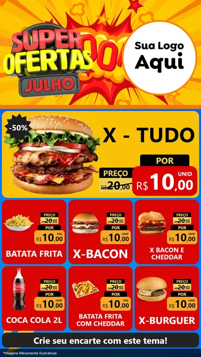 Modelo de Rede Social para Stories com o tema Super Ofertas Julho para Hamburgueria