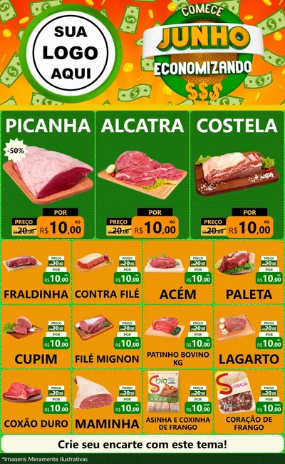 Modelo de Encarte para Encarte Grande com o tema Comece Junho Economizando para Açougue