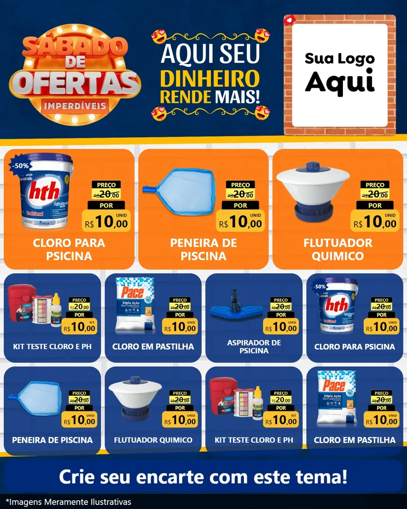 Modelo de Rede Social para Feed Instagram com o tema Sábado de Ofertas Imperdíveis para Produtos para Piscina