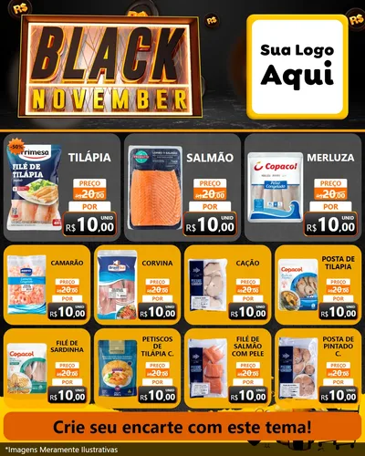 Modelo de Rede Social para Feed Instagram com o tema Black November para Peixaria