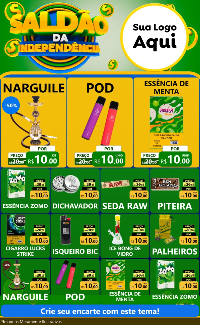 Modelo de Encarte para Encarte Grande com o tema Saldão da Indepêndencia para Tabacaria