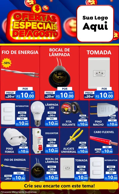 Modelo de Encarte para Encarte Grande com o tema Ofertas Especiais de Agosto para Materiais Elétricos