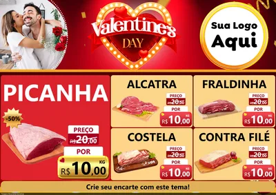 Modelo de Encarte para Encarte A4 Horizontal com o tema Valentine's Day para Açougue