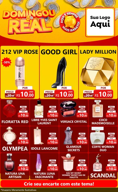 Modelo de Encarte para Encarte Grande com o tema Domingou do Real para Perfumes