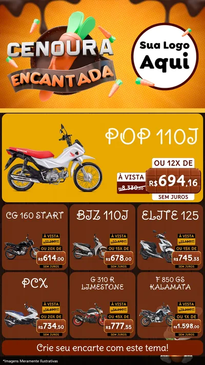 Modelo de Rede Social para Stories com o tema Cenoura Encantada - Páscoa para Concessionaria de Motos