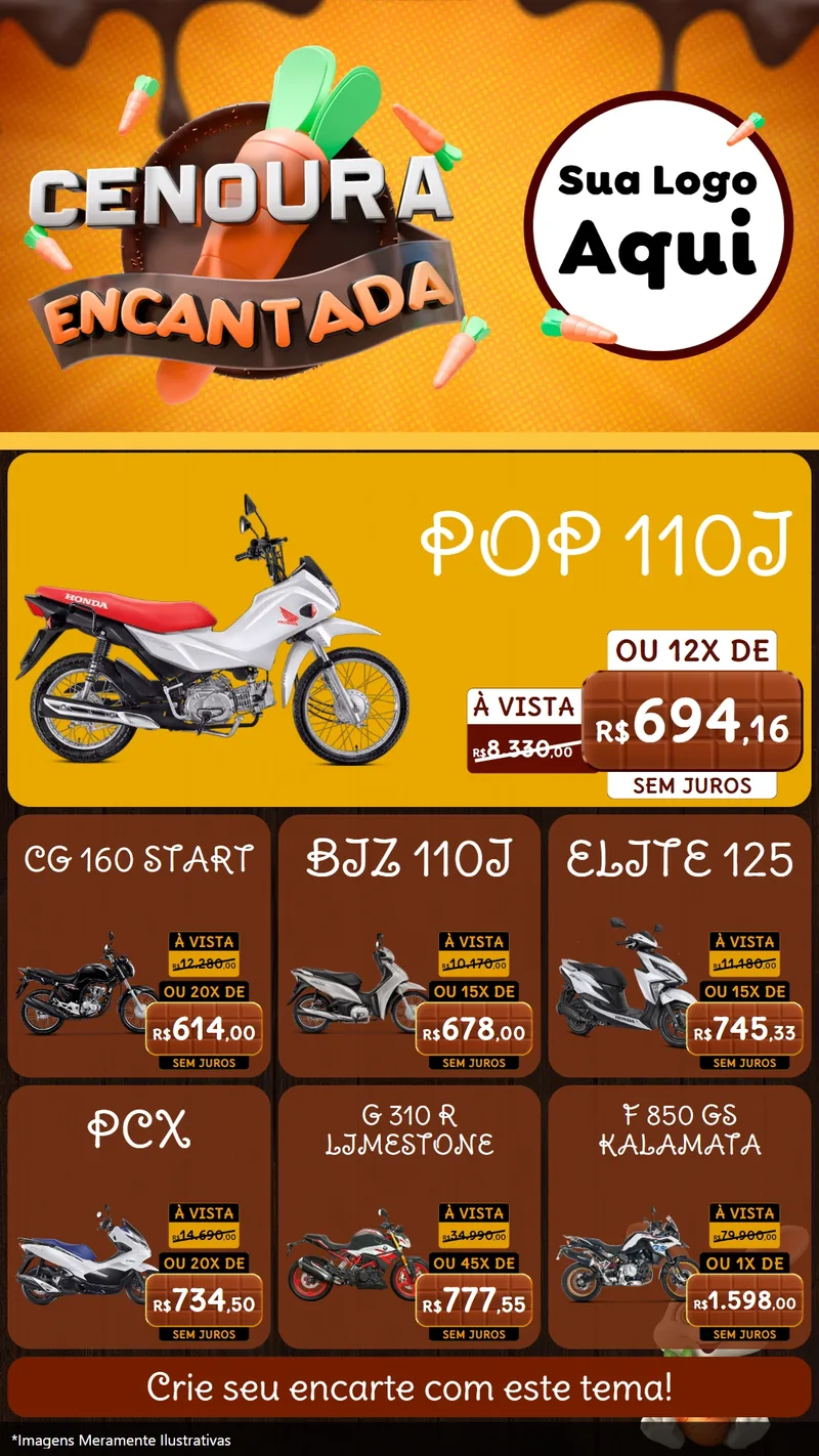 Modelo de Rede Social para Stories com o tema Cenoura Encantada - Páscoa para Concessionaria de Motos