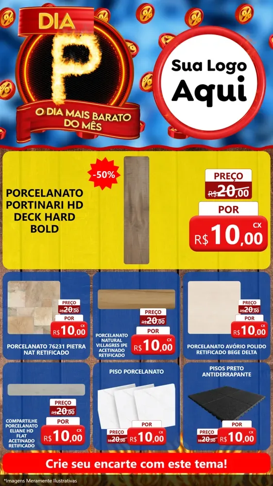 Modelo de Rede Social para Stories com o tema Dia P - O Dia Mais Barato Do Mês para Pisos e revestimentos
