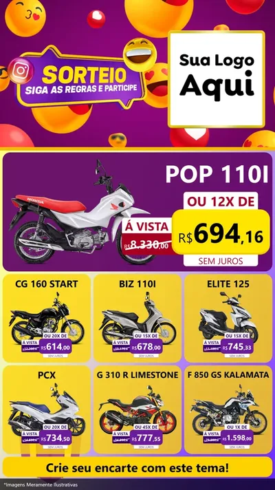 Modelo de Rede Social para Stories com o tema Sorteio para Concessionaria de Motos