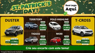 Modelo de TV para TV Horizontal com o tema St Patriks Day para Concessionaria de Carros