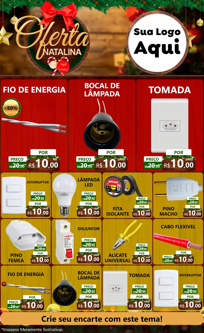 Modelo de Encarte para Encarte Grande com o tema Ofertas Natalina para Materiais Elétricos