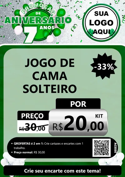 Modelo de Cartaz para Cartaz A4 Vertical com o tema Promoção de Aniversário - 7 Anos para Cama, Mesa e Banho