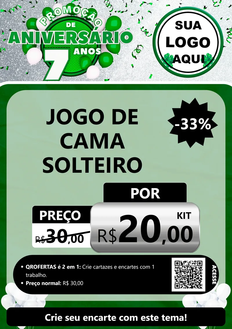 Modelo de Cartaz para Cartaz A4 Vertical com o tema Promoção de Aniversário - 7 Anos para Cama, Mesa e Banho