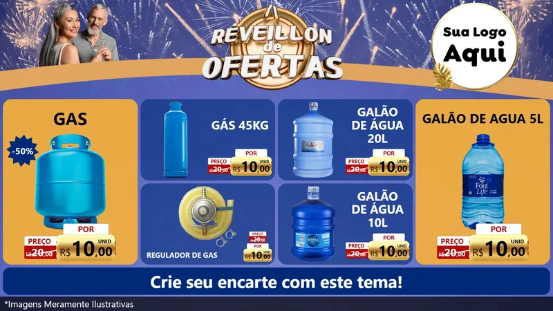 Modelo de TV para TV Horizontal com o tema Réveillon de Ofertas para Água e gás