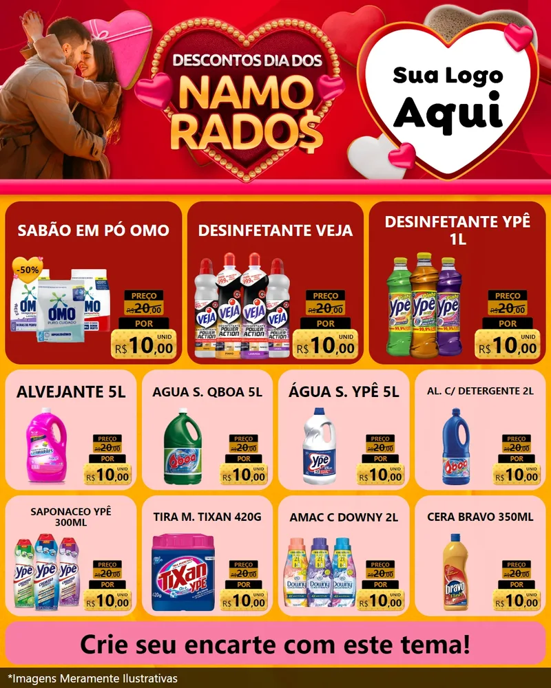 Modelo de Rede Social para Feed Instagram com o tema Descontos Dia dos Namorados para Produtos de Limpeza