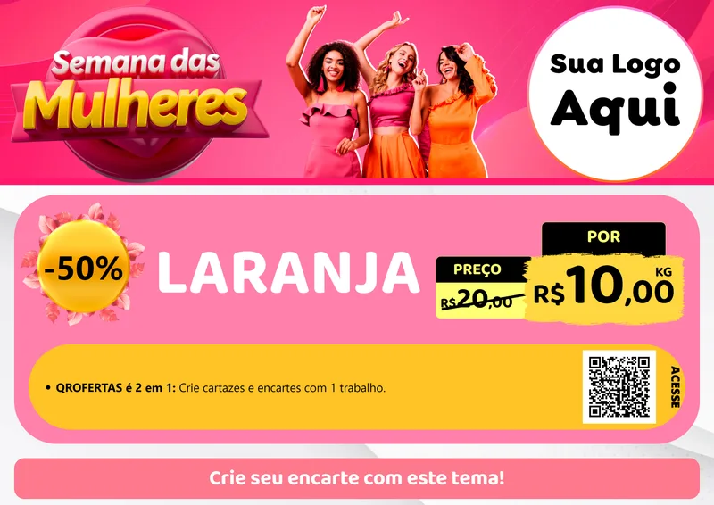 Modelo de Cartaz para Cartaz A4 Horizontal com o tema Semana das Mulheres para Hortifrúti