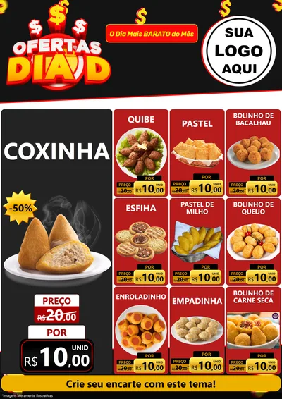 Modelo de Encarte para Encarte A4 Vertical com o tema Ofertas Dia D para Salgadaria