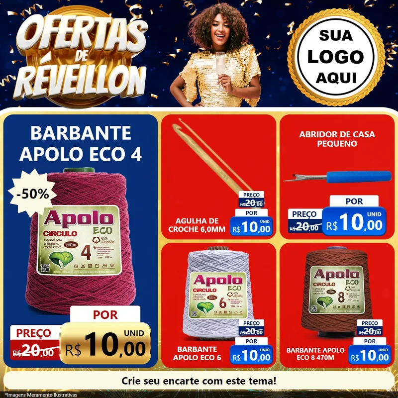 Modelo de Rede Social para Feed Facebook com o tema Ofertas de Réveillon para Armarinho e Aviamentos