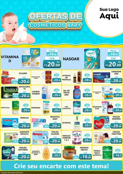 Modelo de Encarte para Encarte A4 Vertical com o tema Ofertas de Cosméticos Baby para Farmácia
