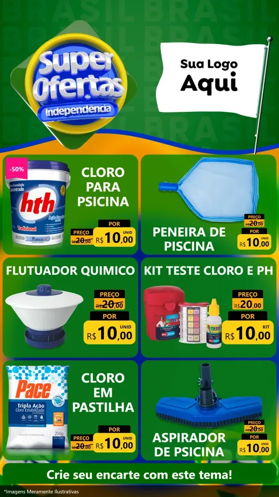 Modelo de Rede Social para Stories com o tema Super Ofertas de Independência para Produtos para Piscina
