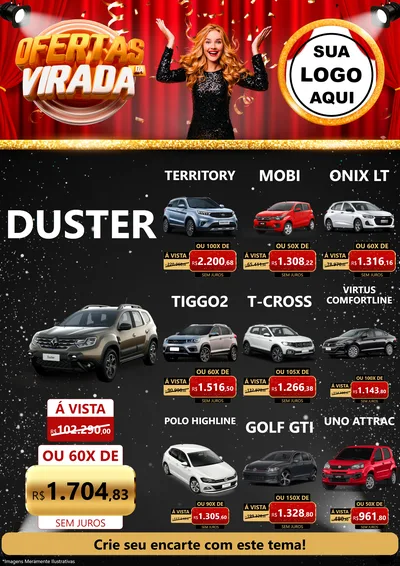 Modelo de Encarte para Encarte A4 Vertical com o tema Ofertas da Virada para Concessionaria de Carros