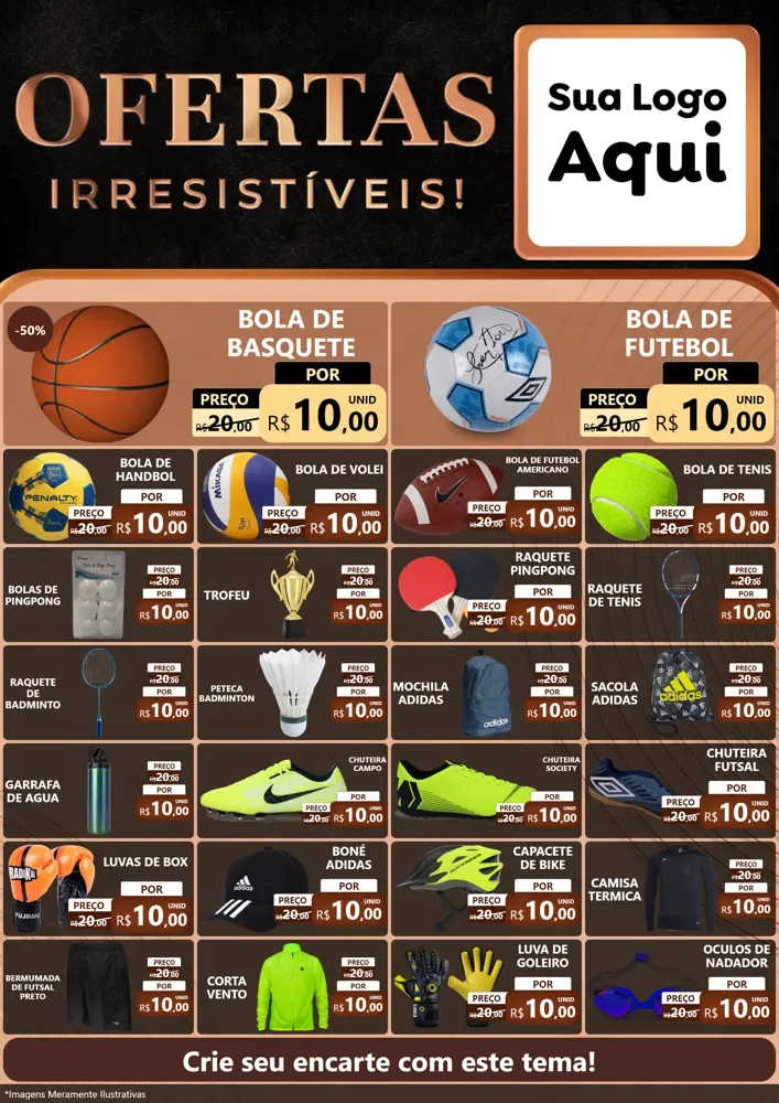 Modelo de Encarte para Encarte A4 Vertical com o tema Ofertas Irresistíveis! para Artigos Esportivos