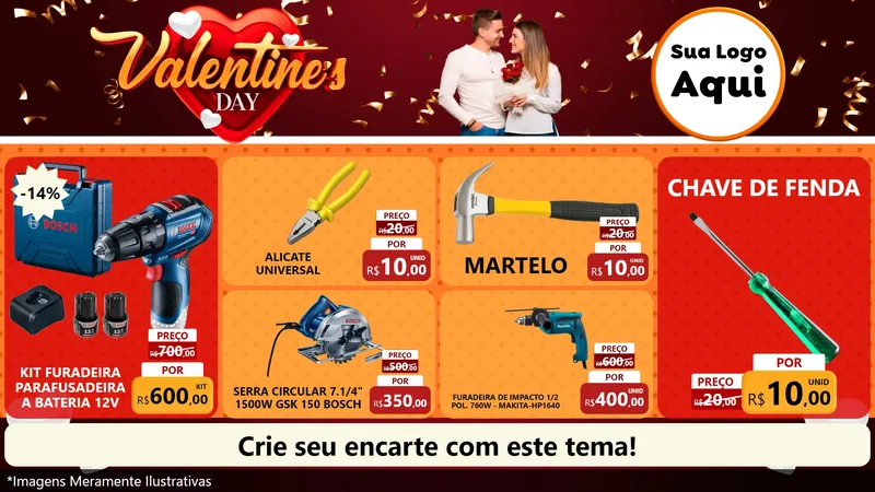 Modelo de TV para TV Horizontal com o tema Valentine's Day para Maquinas e Ferramentas