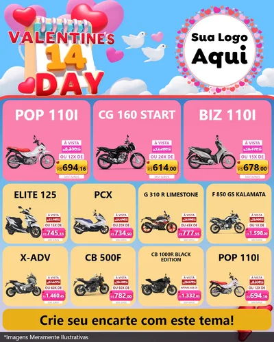 Modelo de Rede Social para Feed Instagram com o tema Valentine's Day para Concessionaria de Motos