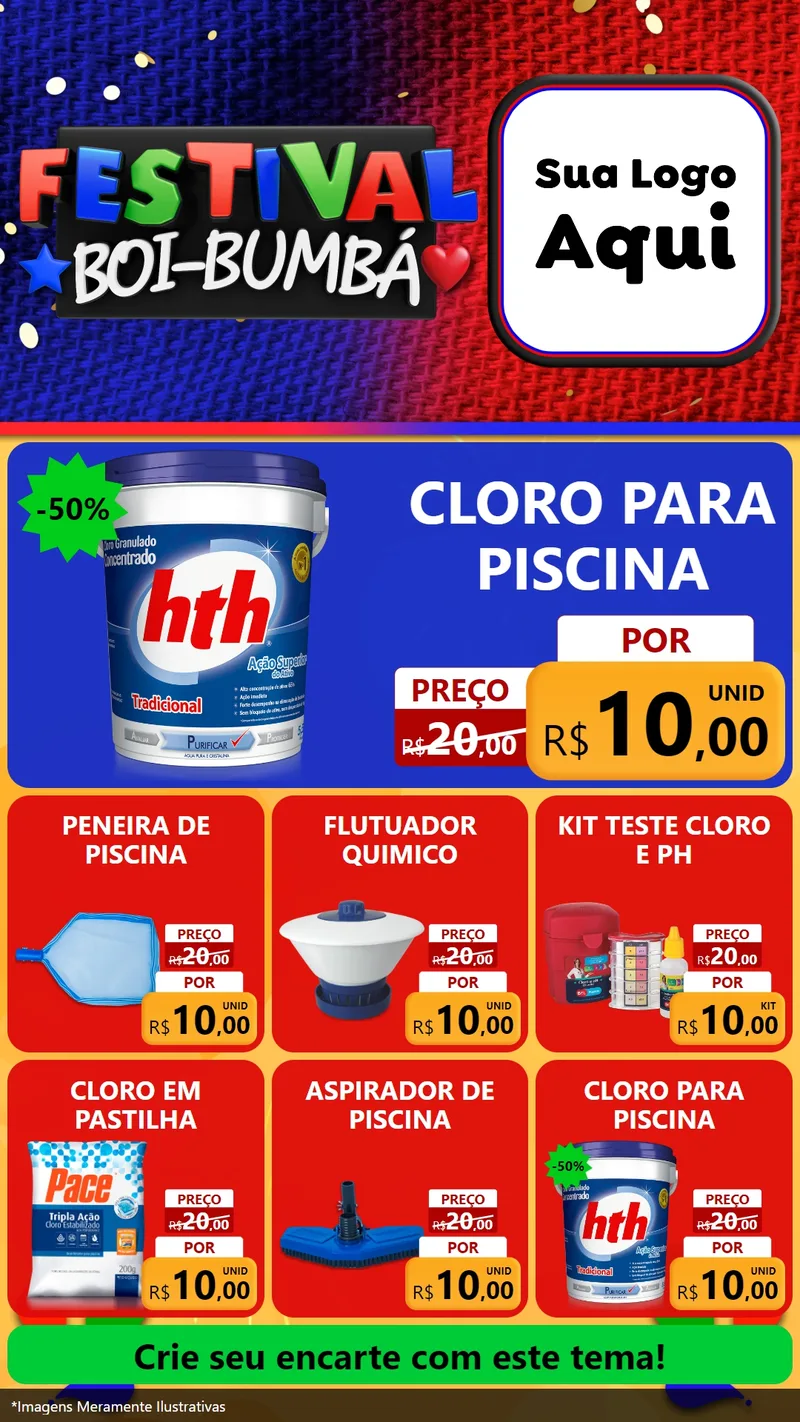 Modelo de Rede Social para Stories com o tema Festival Boi-Bumbá para Produtos para Piscina